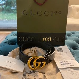Gucci wGG Marmont Leather Belt w/ Shiny Buckle